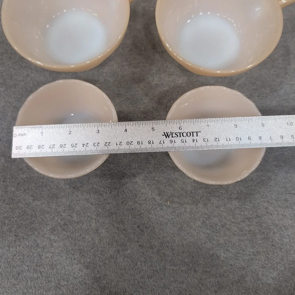 Fire King Peach‎ Luster Milk Glass Handled Chili Bowls and Custard Cups Set of 6